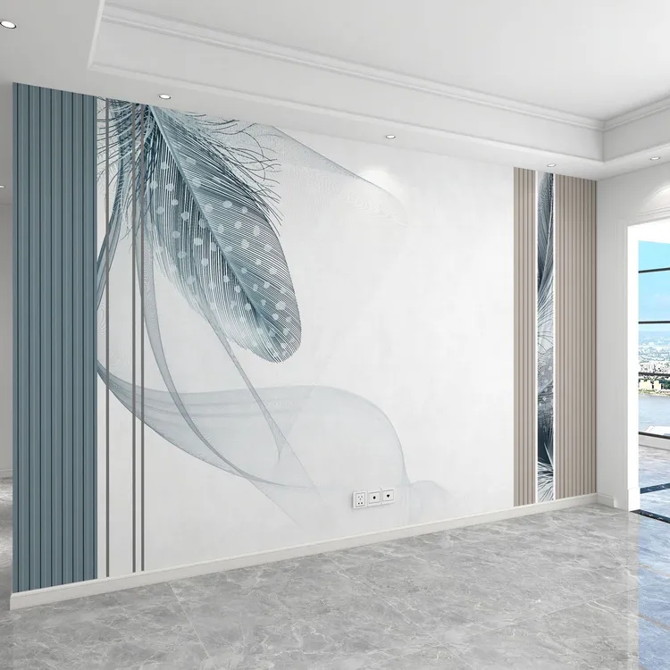 简约羽毛风格电视背景墙简单大方好看客厅影视墙9D电视背景墙壁画