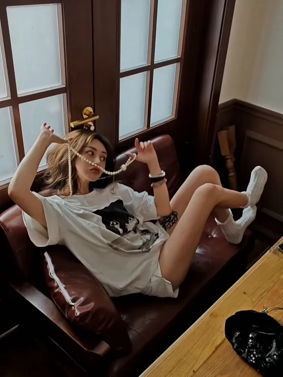 圆领印花百搭短袖U型领外穿套装T恤透气chic风显瘦时尚百搭休闲