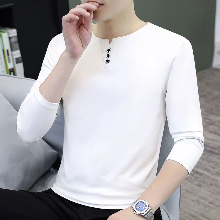 2025新款秋季男士长袖T恤男装衣服男款上衣纯棉白色秋衣打底衫男