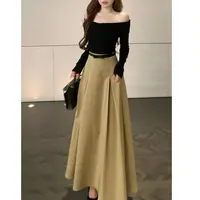 SZA【欧若星光】秋季新款高级感大摆褶皱设计高腰显瘦半身裙A-2241