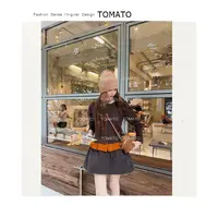 TomaTo-新款下摆撞色荷叶边长袖减龄软糯百搭针织开衫女C25T7926