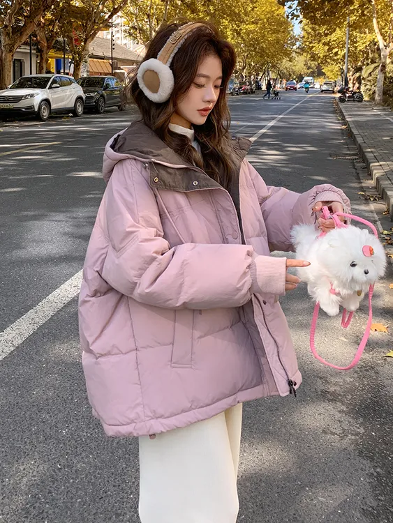 粉紫色羽绒服女冬季2025新款韩系学院风小个子超好看白鸭绒厚外套