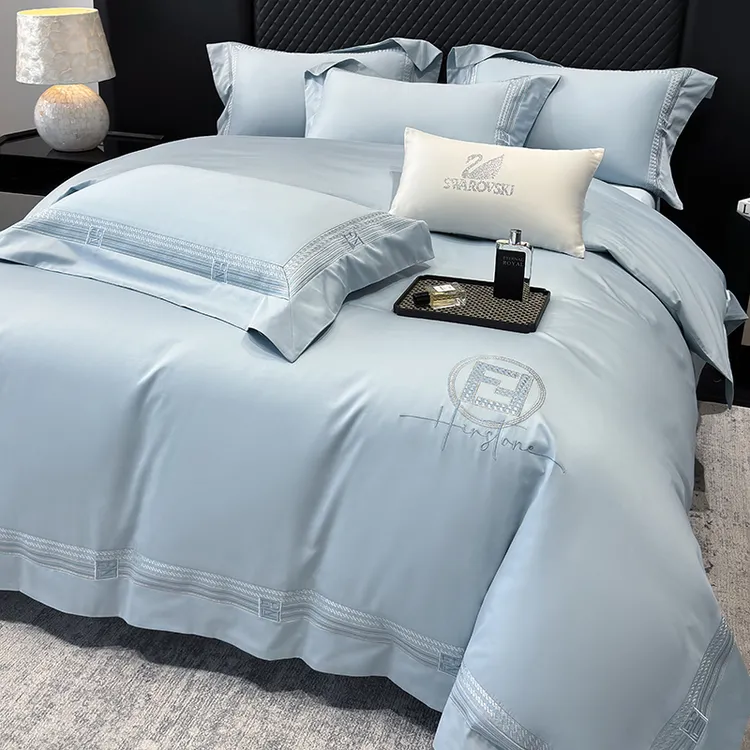 【罗森】轻奢高端100%全棉四件套简约大气高档床品床上纯棉床单被套