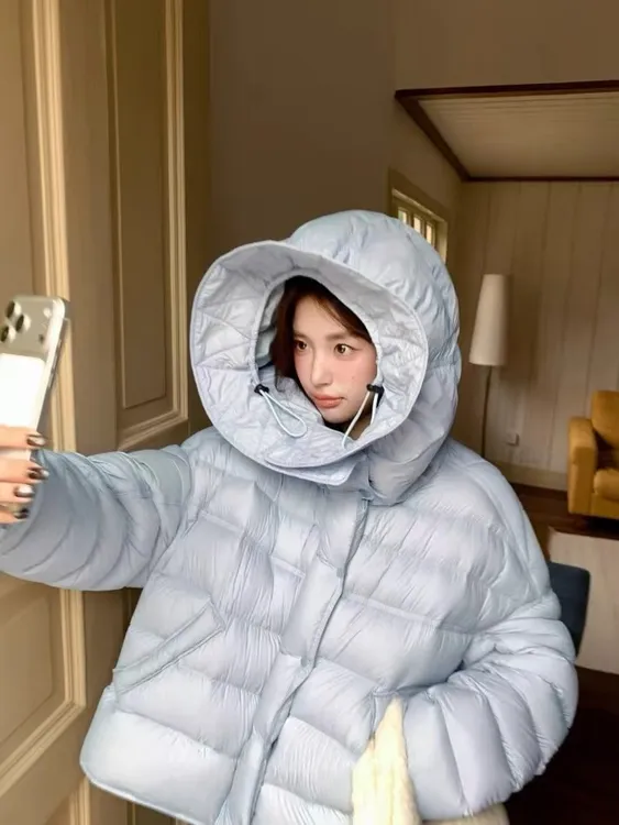 2025冬季新款小豌豆排骨羽绒服女短款宽松泡芙弯刀袖潮流百搭外套