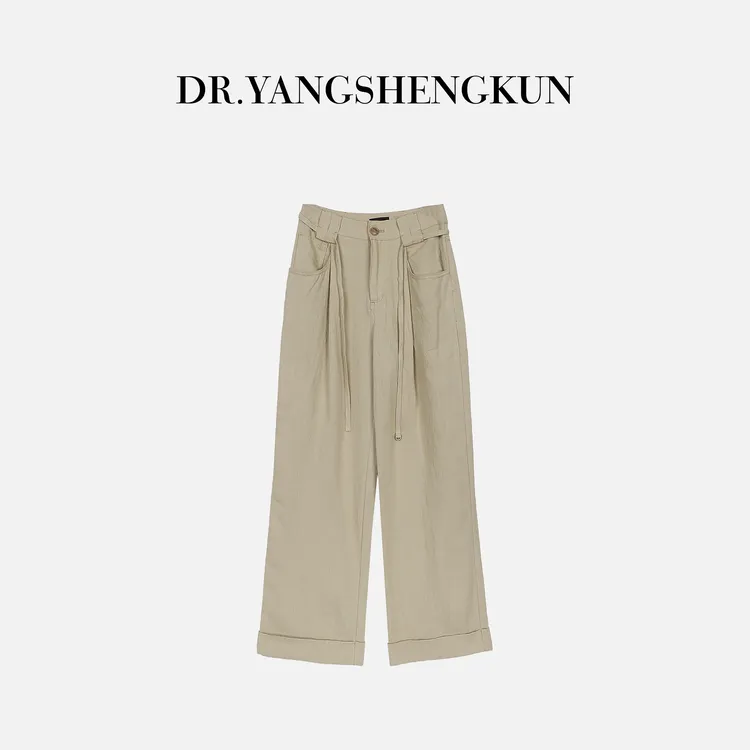 DR杨圣坤2025夏季新款棉麻水洗抽绳百搭直筒休闲裤女GF2502-1229