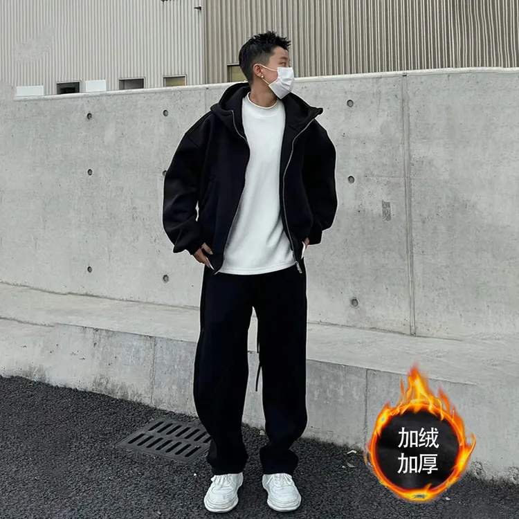 加绒特大码300斤秋冬季运动服男连帽卫衣宽松休闲束脚裤两件套装