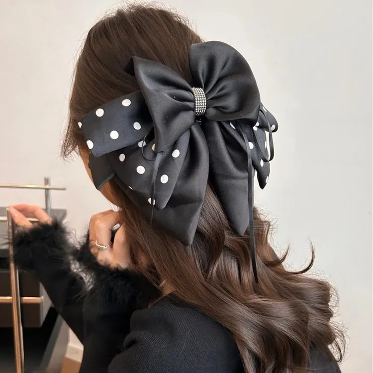 2025新款波点大蝴蝶结马尾抓夹女后脑勺半扎发夹高级感鲨鱼夹头饰