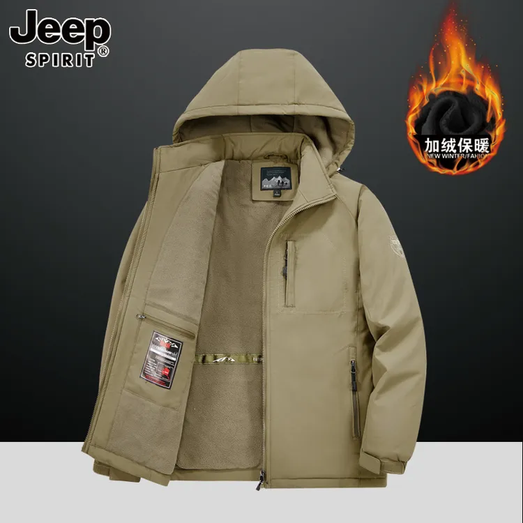 JEEPSPIRIT吉普冬季棉服大码男士加绒加厚防水冲锋上衣夹克外套