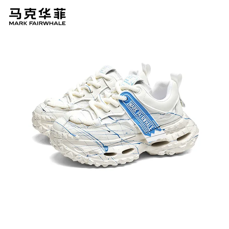 马克华菲彩绘涂鸦泼墨夏季透气增高老爹鞋百搭板鞋休闲低帮情侣鞋