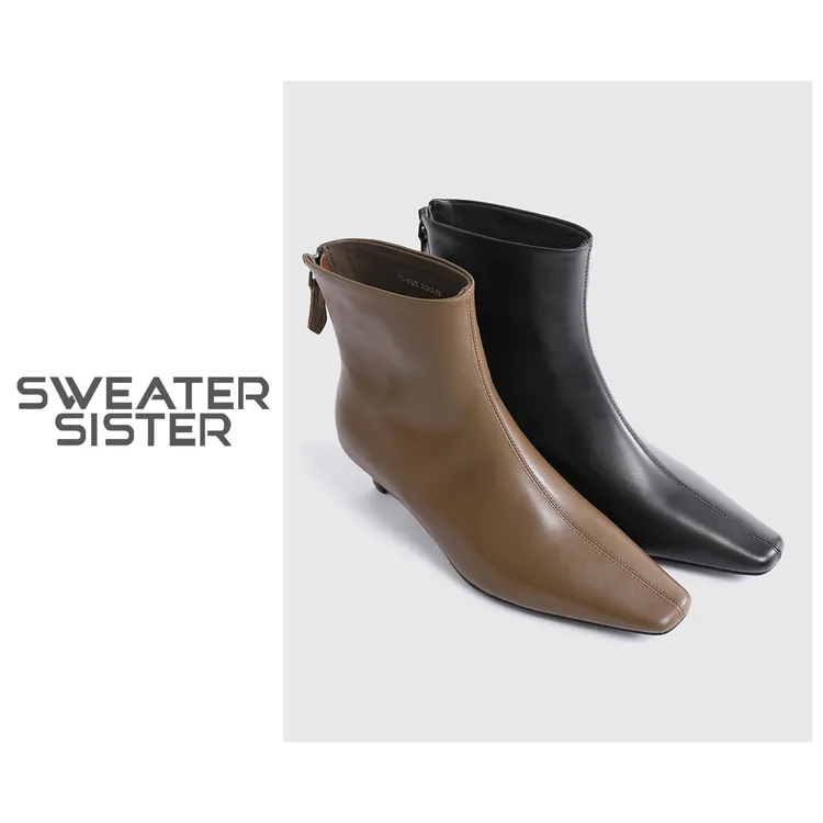 简约气质中跟尖头显脚小短筒靴马丁靴女26013