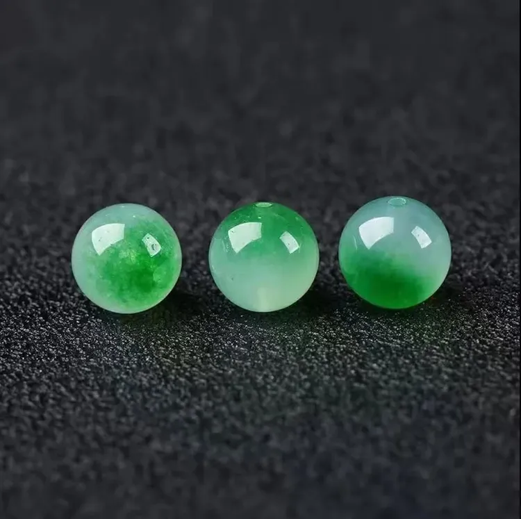 缅甸A货冰透飘绿花圆珠散珠用于diy手工串珠制作配珠