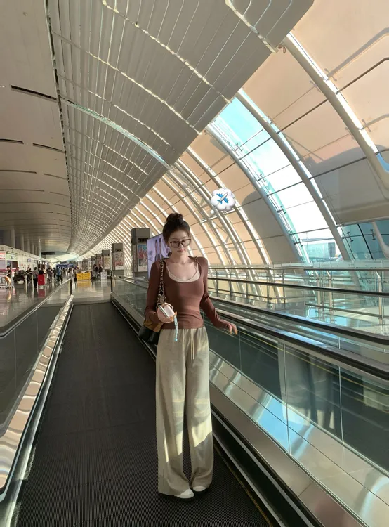 EIA一尧【休闲玩家】韩版松弛百搭直筒阔腿裤显瘦休闲裤高腰抽绳裤