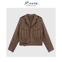 羊驼毛羊毛复古英伦老钱风撞色直角肩翻领外套Q58487