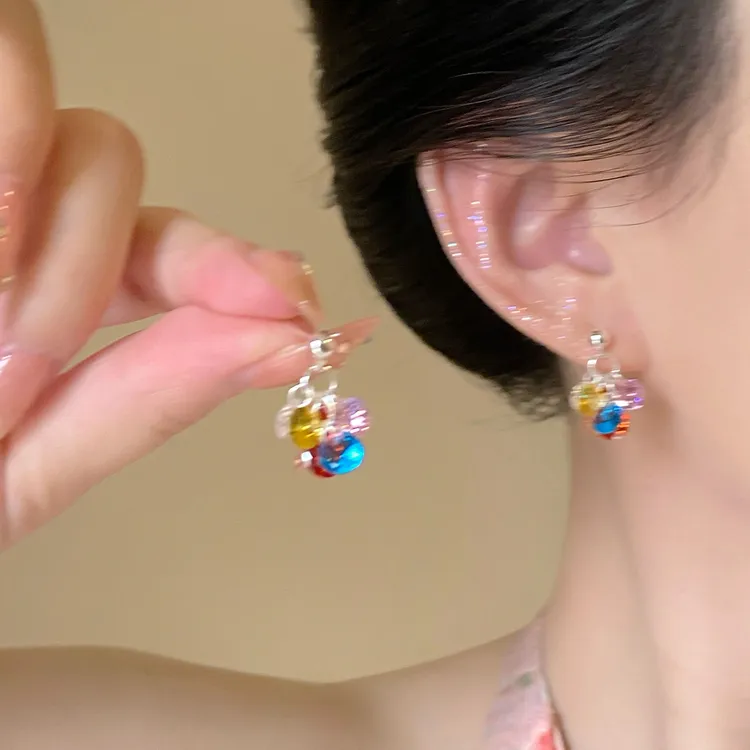 彩虹糖串珠耳钉女夏季多巴胺气质独特高级感个性轻奢耳环时尚百搭