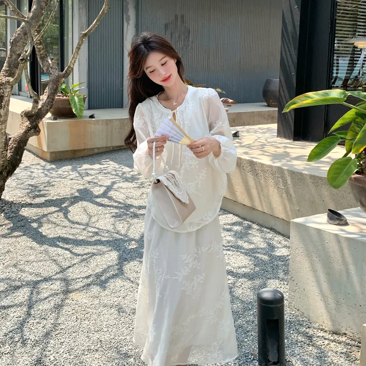 新中式国风刺绣套装裙夏季女2025新款氛围感优雅气质温柔风两件套