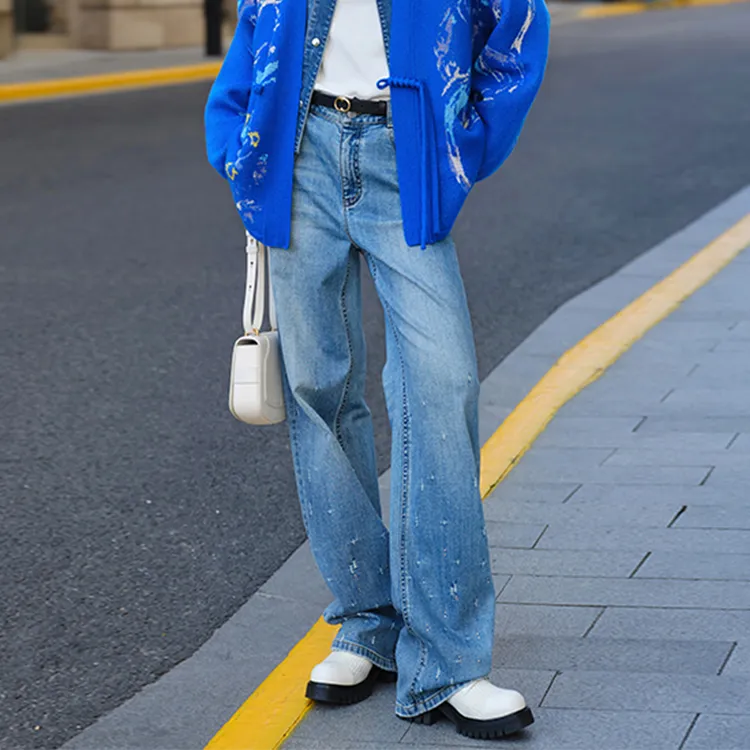 EP雅莹 烫钻长绒棉高腰直筒牛仔裤 2025新品J601A