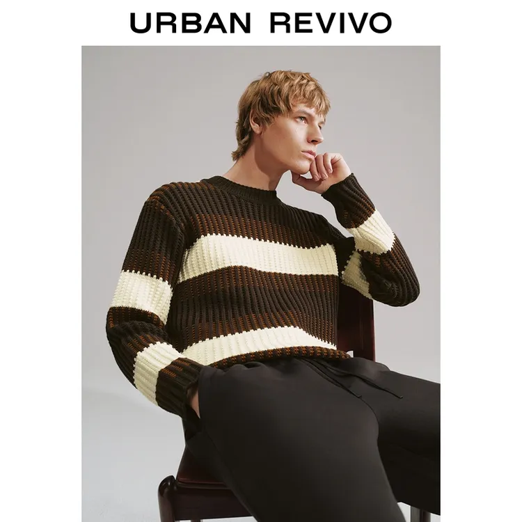 UR2026春季新款男回归乡野撞色条纹圆领短款针织衫UMF950057