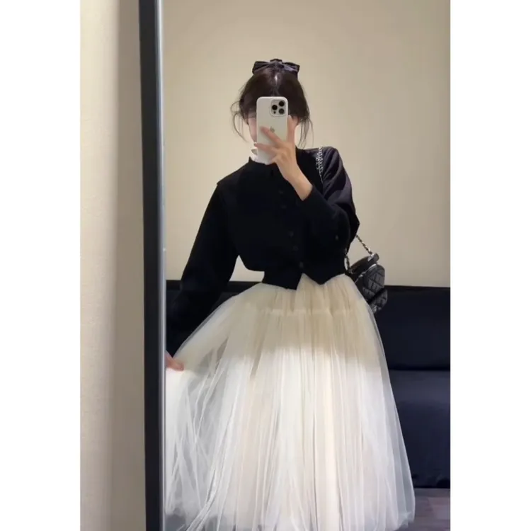 MARIE.COCO早秋高级感出席重要场合套装气质黑色针织上衣半身裙子