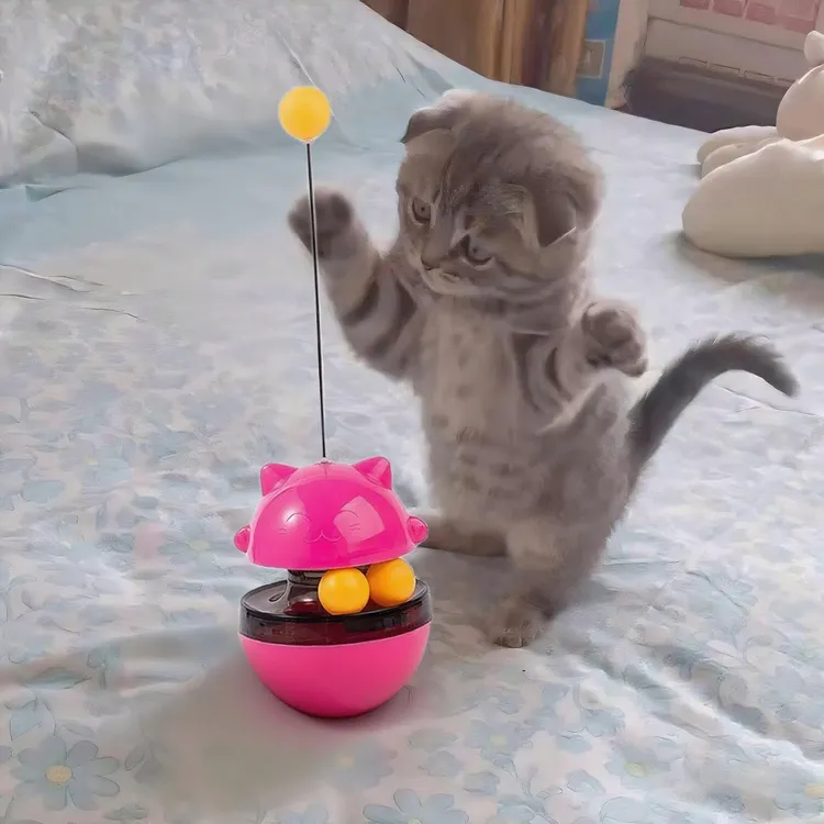 猫咪玩具不倒翁玩具漏食不倒翁玩具羽毛自嗨解闷益智玩具宠物用品