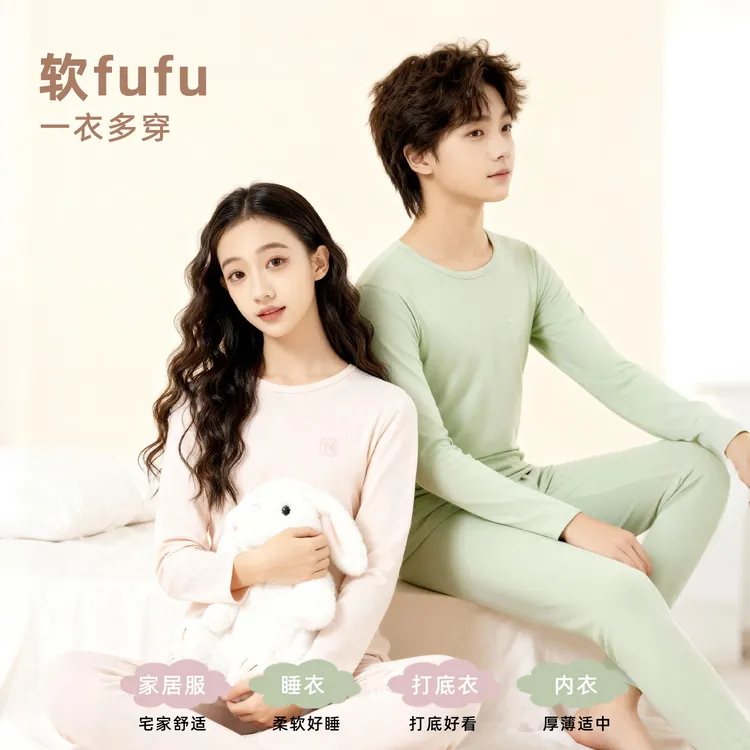 A类10A抗菌青少年无骨秋衣秋裤套装儿童中大童居家亲肤家居服套装