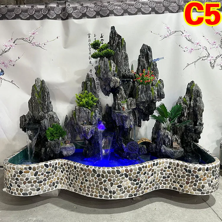 大型真石头假山流水喷泉英石峰山别墅庭院花园鱼池景观循环水造景