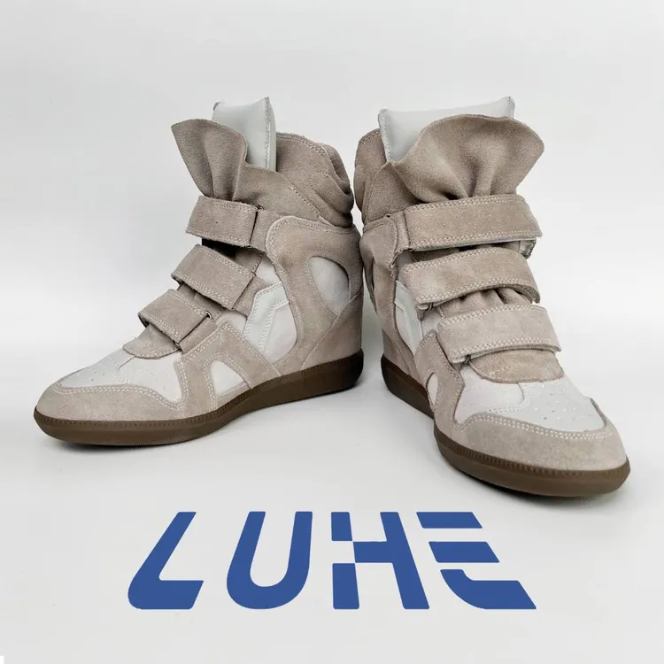 2025新款隐藏式内增高帮鞋欧美真皮休闲魔术贴坡跟运动鞋