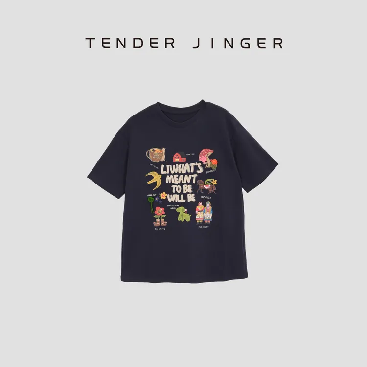Tender Jinger【疯狂星期三】复古卡通休闲涂鸦短袖T52SZS30722