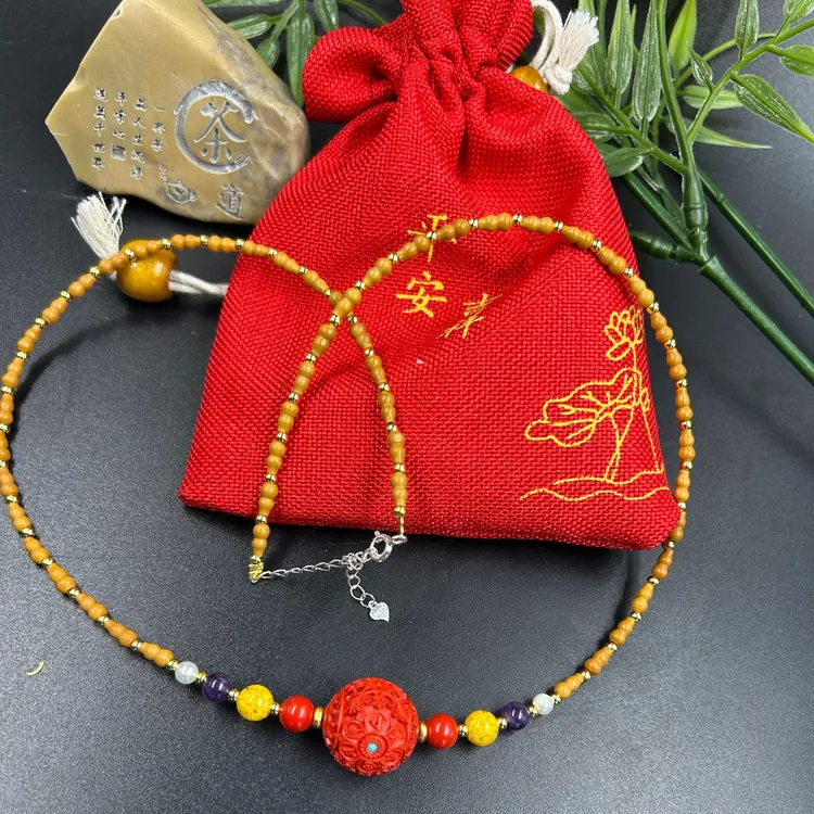 （黄大妮专属）高含量朱砂六字真言橄榄项链手工气质女士