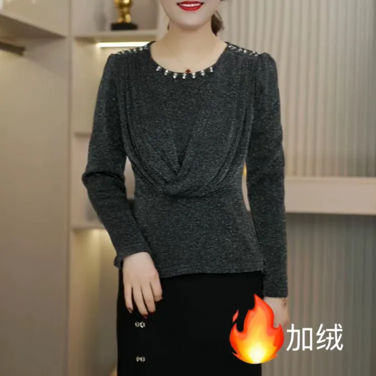 钉珠亮丝打底衫蕾丝女士秋季T恤内搭蕾丝秋冬春秋