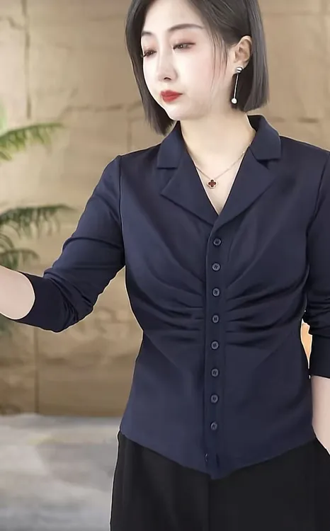 2025新款小西装领开衫秋装简约收腰衬衫遮肚子女百搭格子上衣衬衣