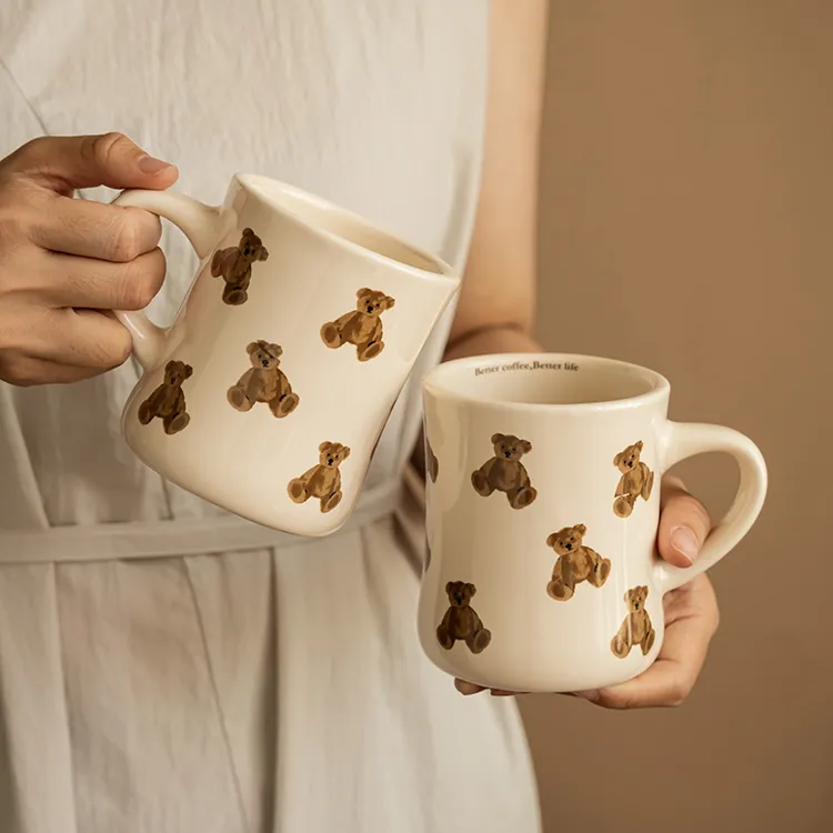 可爱小熊杯ins风马克杯好看的喝水杯下午茶咖啡杯家用早餐牛奶杯