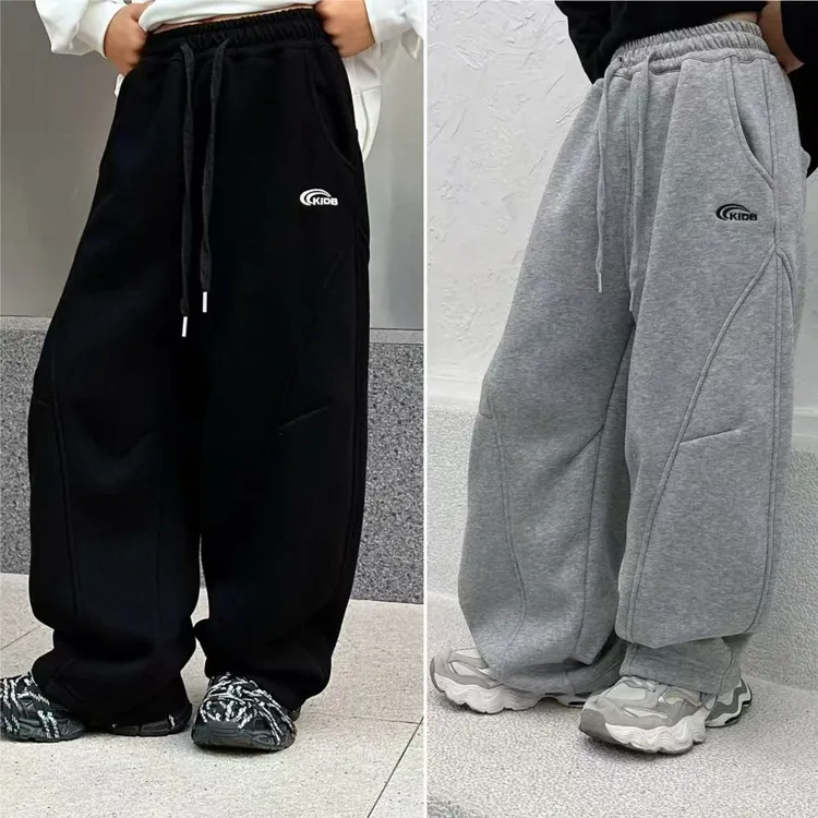 嘟妈童装 2025儿童冬季休闲加绒长裤男童加厚卫裤5015