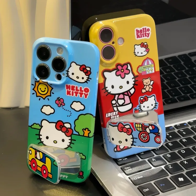 夏日Kitty猫镜子支架适用苹果16promax手机壳华为p70oppo小米vivo