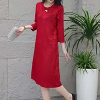 10957-气质春秋新款高档提连衣裙过膝时尚妈妈内搭宽松遮肉
