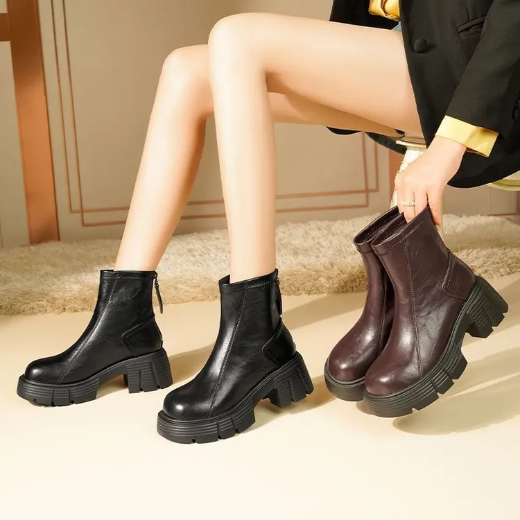 【品牌力荐】显脚小女士短筒靴秋冬瘦瘦靴厚底短筒时尚马丁靴928