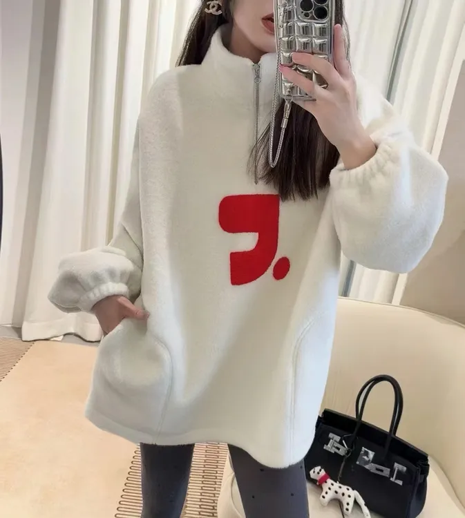 2025秋冬立领半拉链加绒加厚卫衣套头印花卫衣时尚百搭休闲上衣