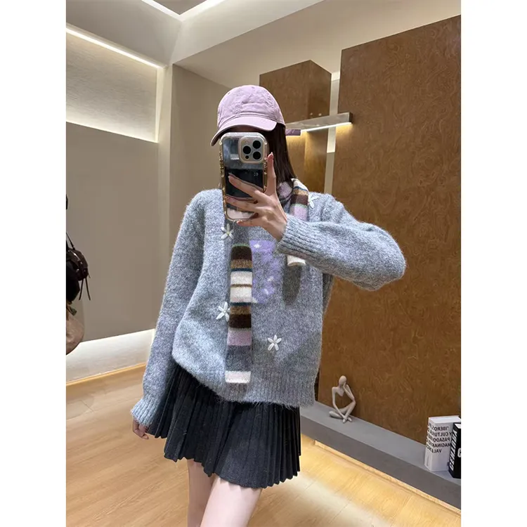 【ZHEN】25K02047 2025新款时尚气质休闲百搭长袖上衣女针织