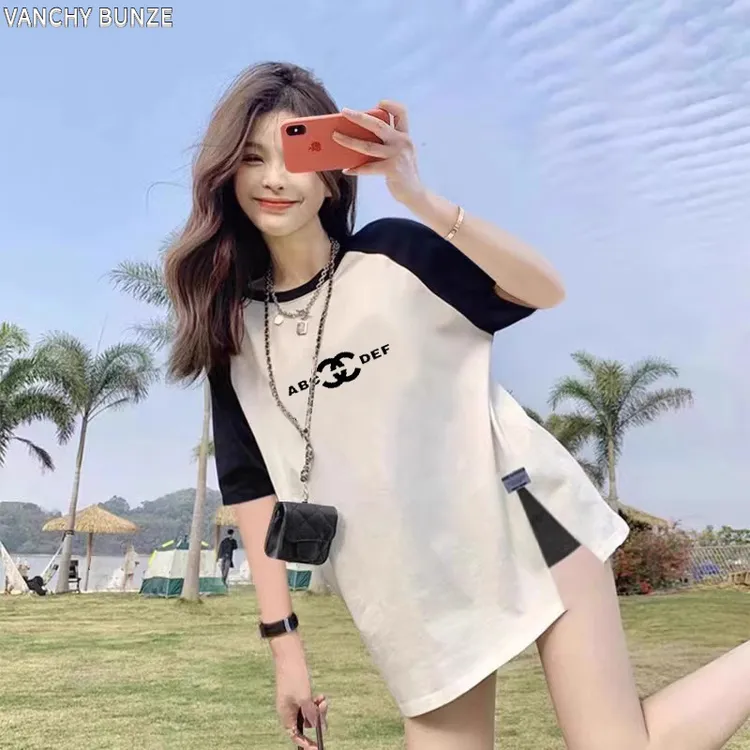 BUNZE宽松拼色显瘦纯棉短袖t恤女夏季欧洲站甜美可爱风格衣服