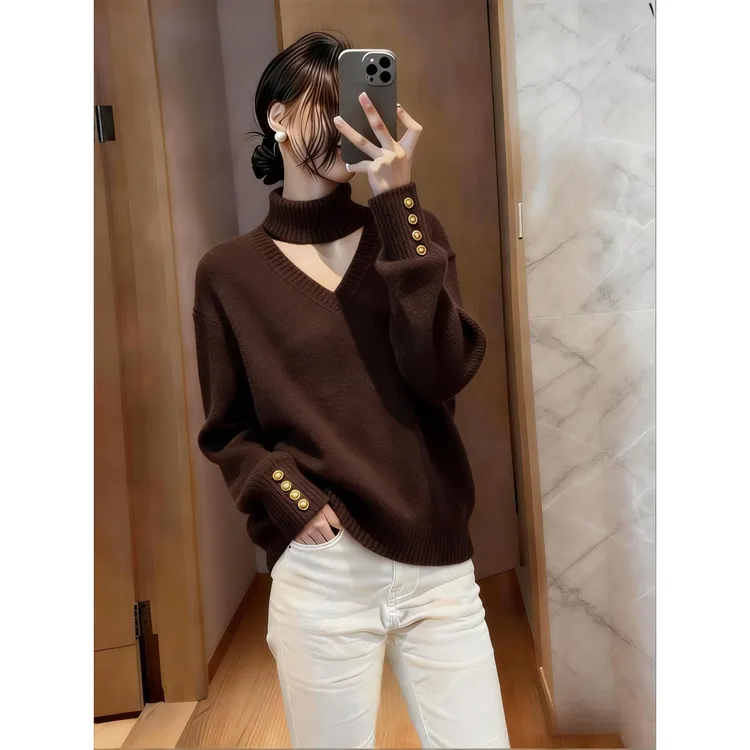 轻熟风韩版半高领针织衫女秋冬新款软糯内搭巨好看设计感打底毛衣