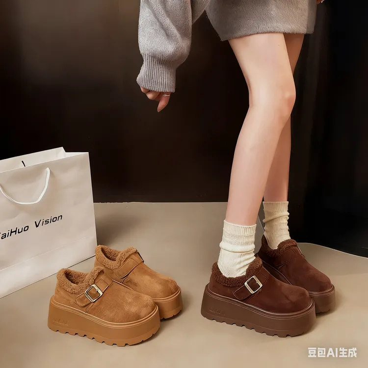 新疆（5厘米）加绒筒乐福鞋毛毛鞋时尚百搭厚底勃肯鞋782