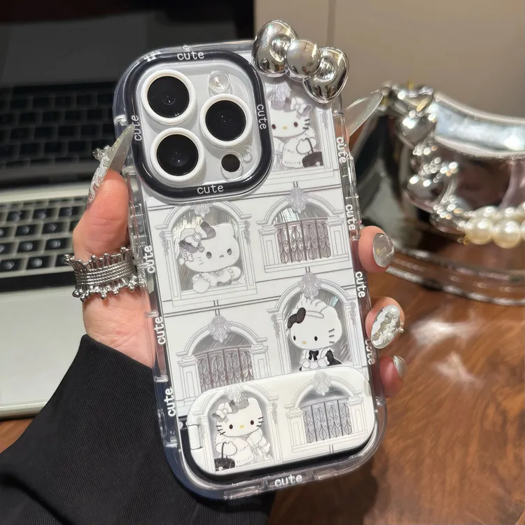 城堡KT镜子支架适用苹果16手机壳iPhone15小米14vivoppo华为p70套