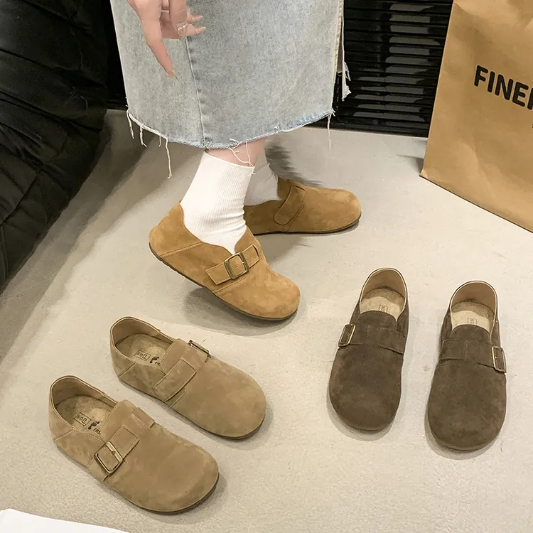 全包勃肯鞋女2025新款秋季平底一脚蹬复古日系单鞋博肯奶奶豆豆鞋