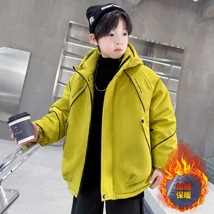 男童秋冬加绒外套儿童冬装冲锋衣中大童加厚风衣保暖派克棉服潮帅