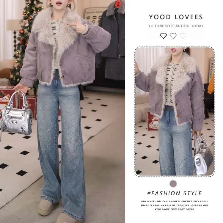 高级感毛毛拼接短外套女士冬季2025新款今年流行爆款百搭夹克上衣