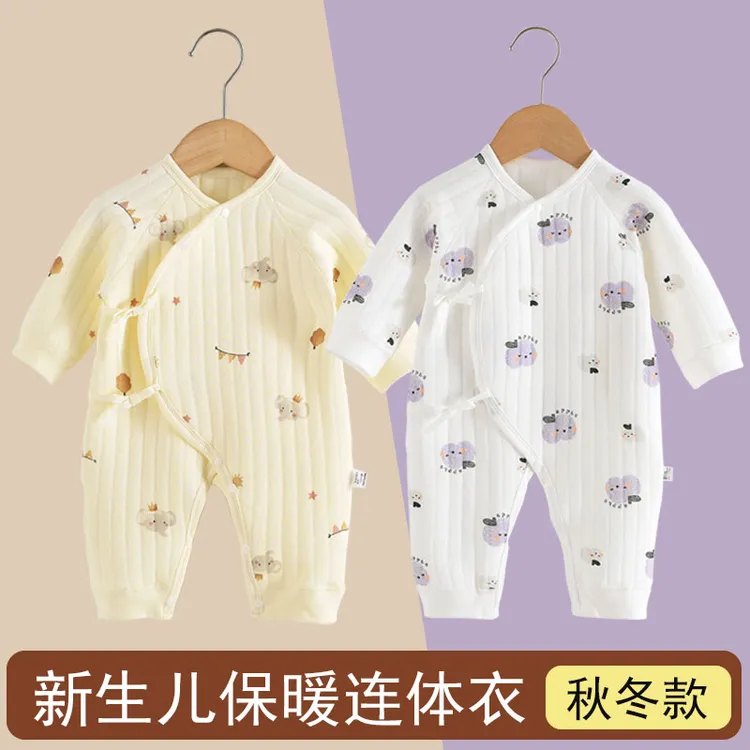 新生儿保暖连体衣加棉加厚长袖初生宝宝秋冬春季空气棉蝴蝶哈衣