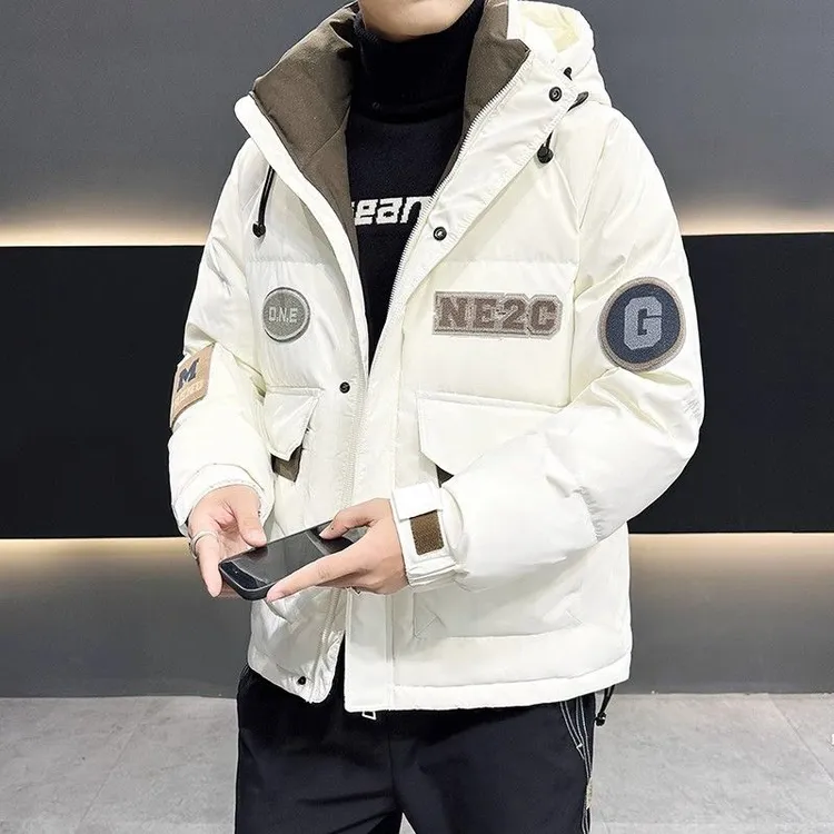 GUNEBOLURWA连帽羽绒服男冬季新款防寒工装夹克短款外套派克服