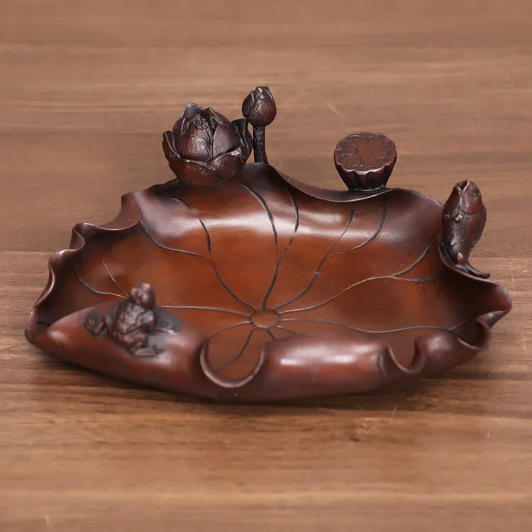 紫铜小号荷塘月色荷叶烟缸摆件全铜荷塘夜色荷叶香炉香托香炉摆设