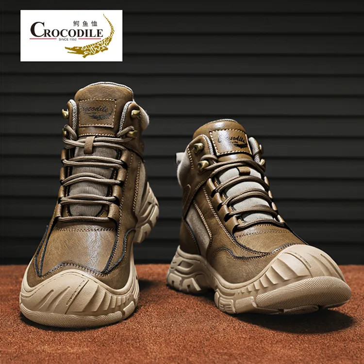 鳄鱼恤马丁靴男2025新款秋冬加绒棉鞋中帮户外英伦风皮靴工装短靴