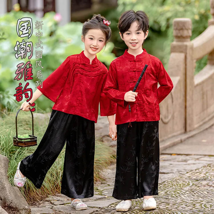 儿童红色汉服套装秋宝宝中式生日服装男女童新中式古风中秋演出服