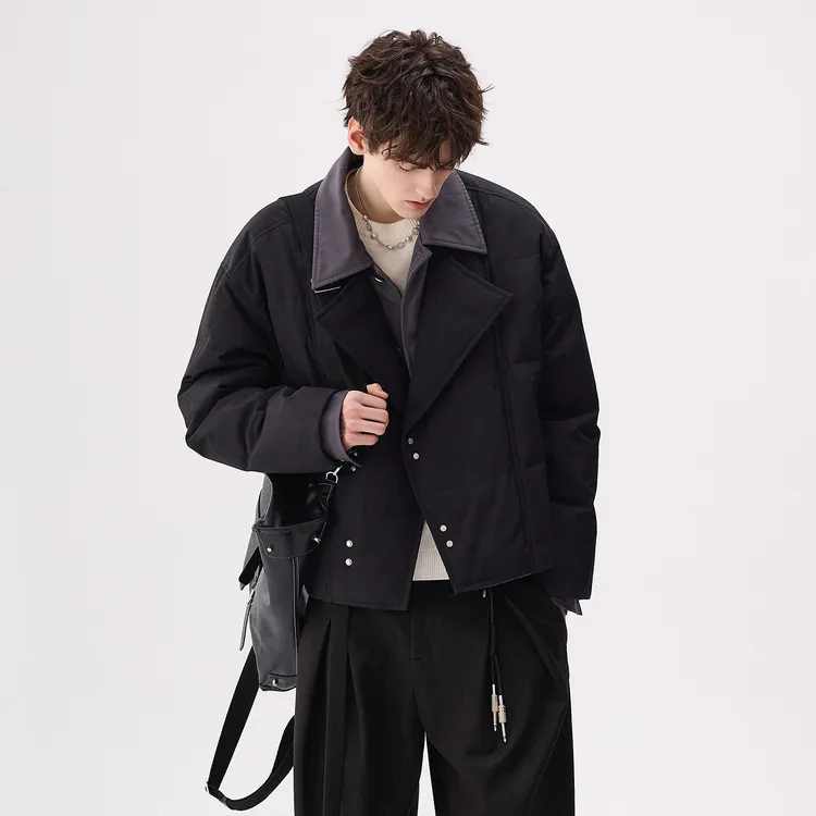 CHICERRO西西里男装痞帅翻领假两件棉服外套休闲宽松韩版冬季